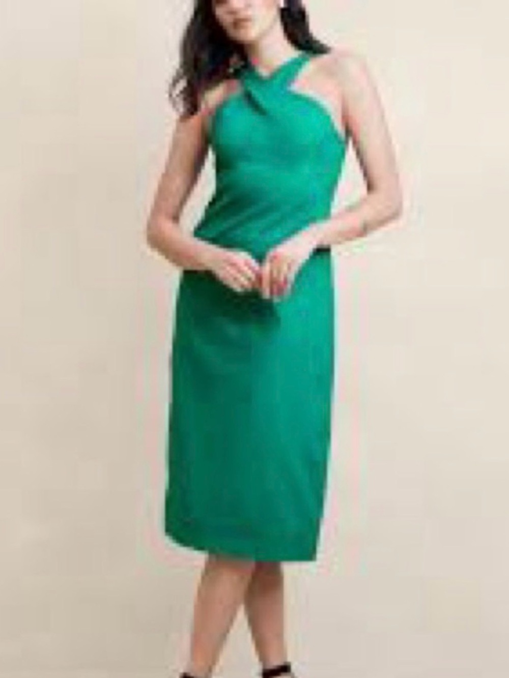 NWT Banana Republic Emerald Green‎ Crossover Halter Linen Midi Dress
